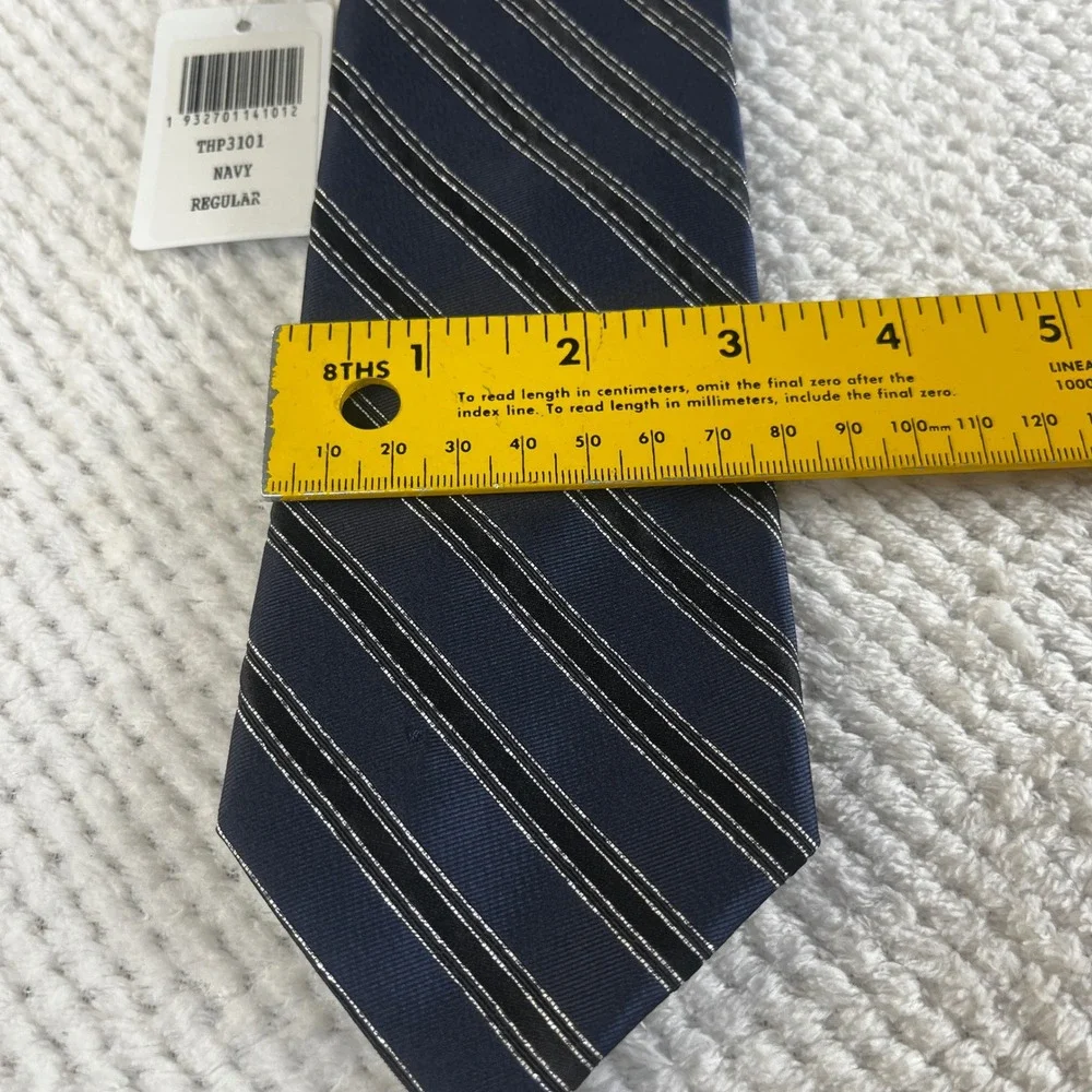 Paul Fredrick‎ Mens Navy Blue Striped Silk Blend Necktie Made in Italy THP3101
